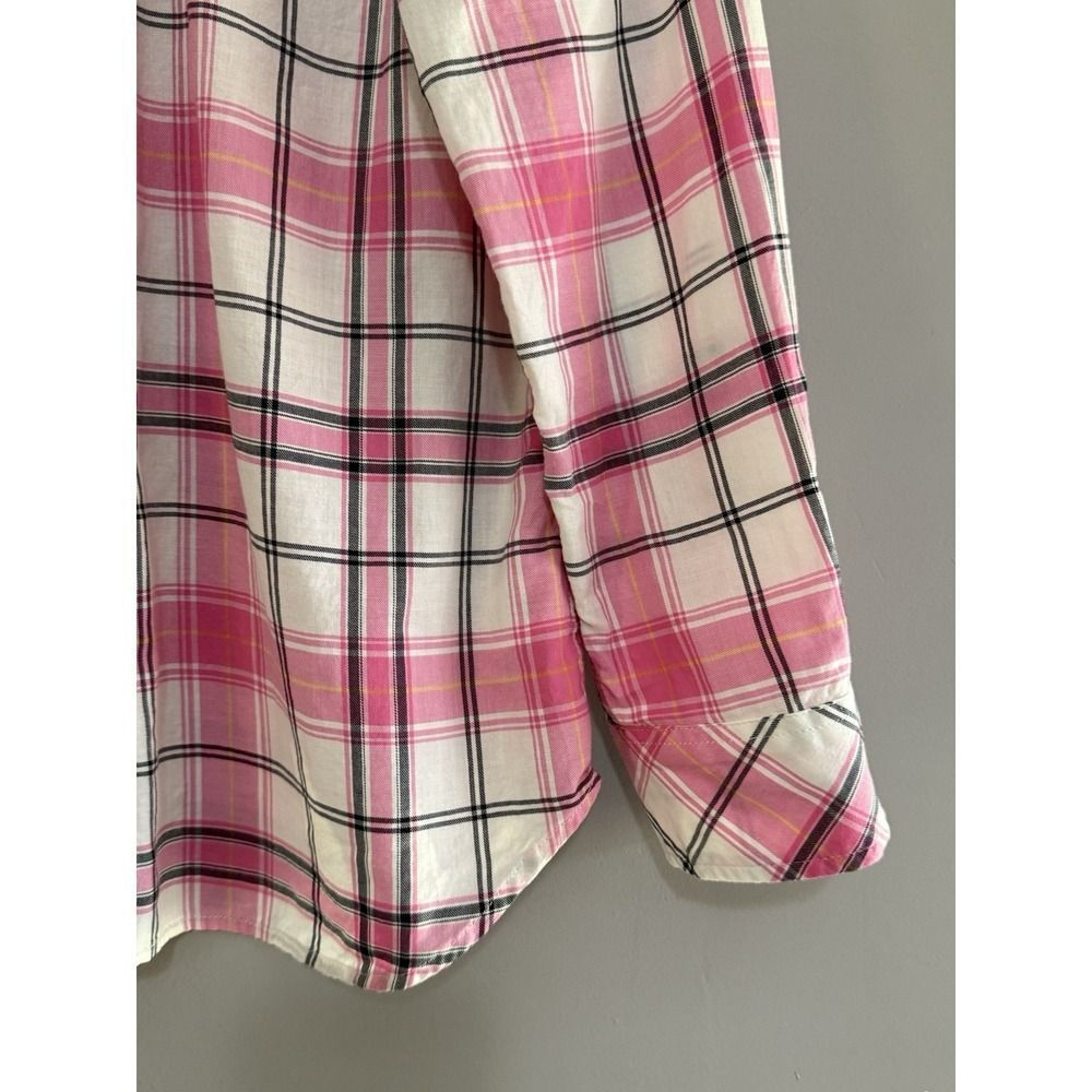 Talbots Plaid Cotton Shirt Button Up Collar Lightweight Classic Preppy Pink Med - Picture 5 of 16